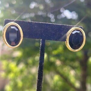 S.A.L SWAROVSKI Black Oval Crystal Gold Tone EARRINGS